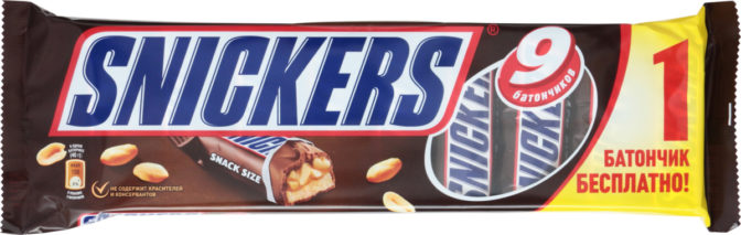 Шоколадный батончик Snickers покрытый молочным шоколадом, 360 г