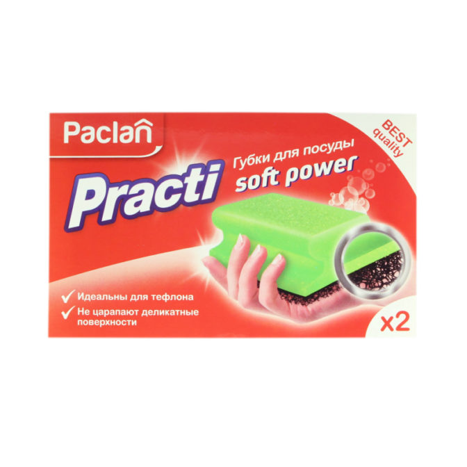 Губки Paclan Practi Soft Pow для посуды 2шт, упак