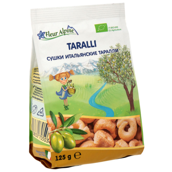 Сушки Fleur Alpine Organic Taralli итальянские на оливковом масле, 125 г