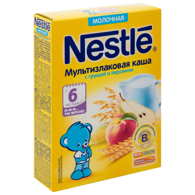 Каша для детей Nestle Мультизлаковая молочная с грушей и персиком от 6 месяцев, 220 г