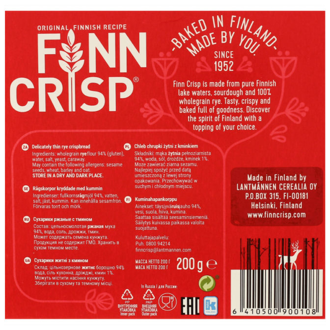 Сухарики Finn Crisp ржаные с тмином, 200 г
