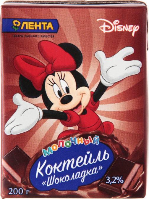 Молочный коктейль Лента Disney Шоколадка 3.2%, 200 г