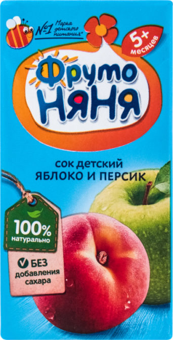 Сок для детей от 5мес Яблоко и персик ФрутоНяня т/п 0.2л