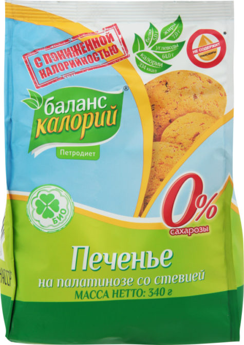 Печенье Петродиет Баланс калорий на палатинозе со стевией, 340 г