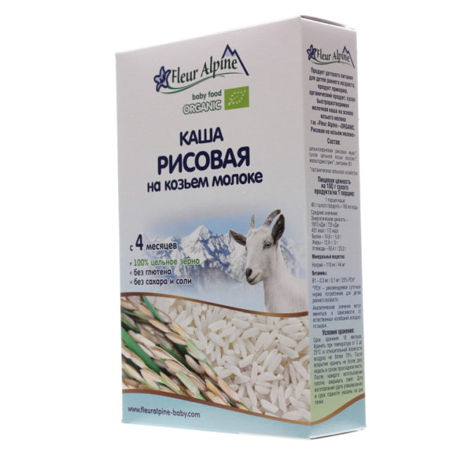 Каша молочная для детей от 4мес Рисовая на козьем молоке Fleur Alpine к/у 200г