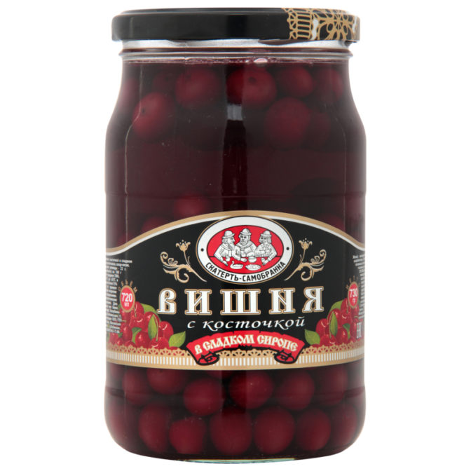 Консервы фруктовые Скатерть-самобранка Вишня в сладком сиропе с косточкой, 730 г