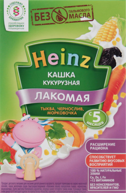 Каша Heinz Лакомая кукурузная тыква чернослив морковочка от 5 месяцев, 200 г