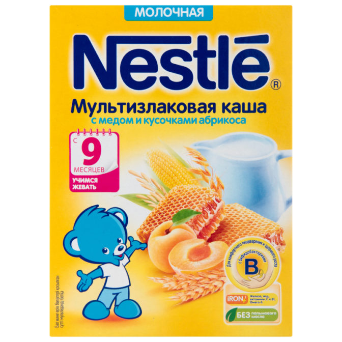 Каша для детей Nestle Мультизлаковая молочная с медом и кусочками абрикоса от 9 месяцев, 220 г