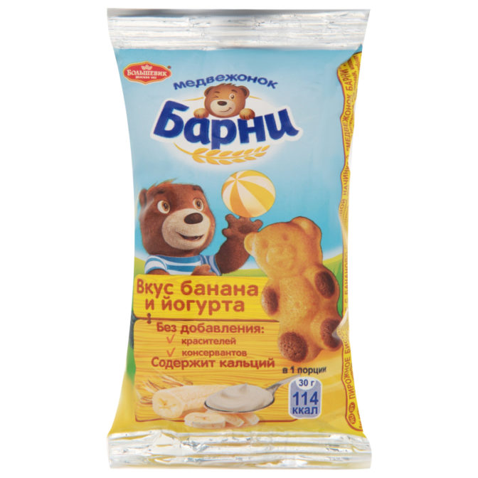 Пирожное Медвежонок Барни вкус банана и йогурта бисквитное, 30 г