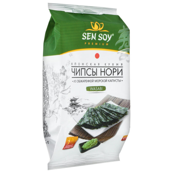 Чипсы Sen Soy Premium Нори Wasabi из обжаренной морской капусты, 4.5 г