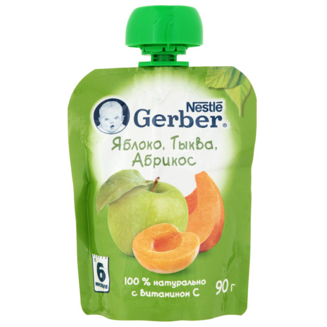 Пюре для детей Gerber Яблоко тыква абрикос от 6 месяцев, 90 г