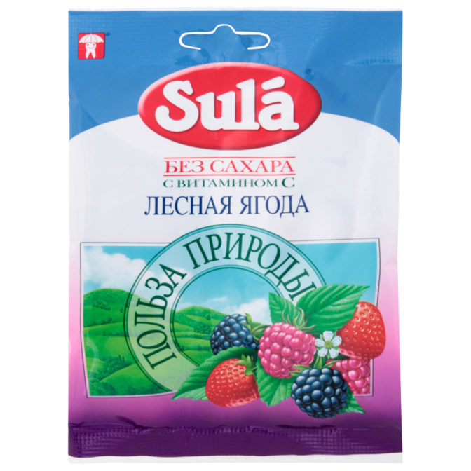 Карамель Sula Лесная ягода леденцовая без сахара со вкусами малины-клубники-ежевики, 60 г
