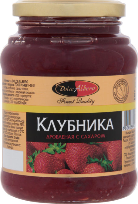 Протертые ягоды Dolce Albero клубника с сахаром, 550 г