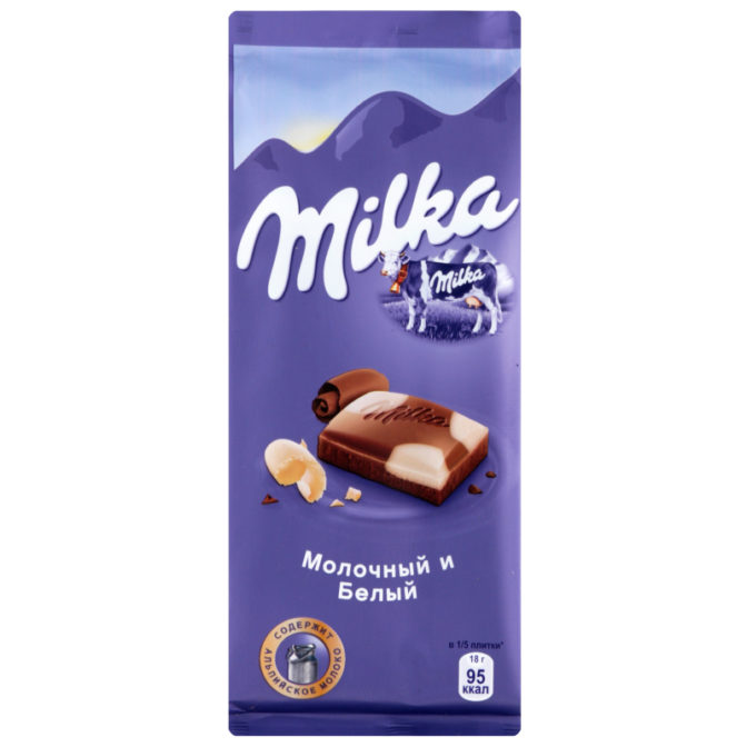 Шоколад Milka Молочный с белым шоколадом, 90 г