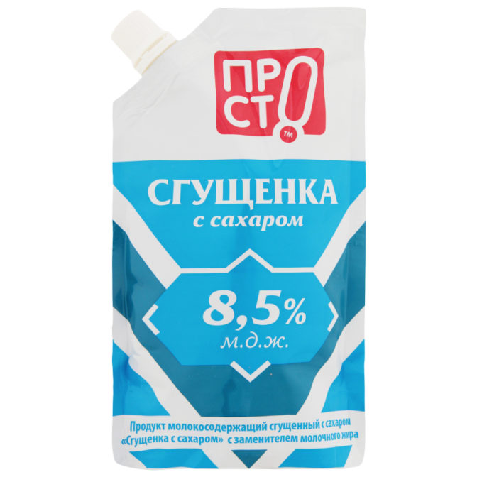 Сгущенка Просто с сахаром с заменителем молочного жира 8.5%, 270 г