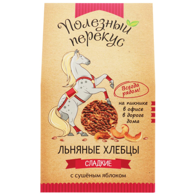 Хлебцы Полезный перекус льняные сладкие с сушеным яблоком, 100 г