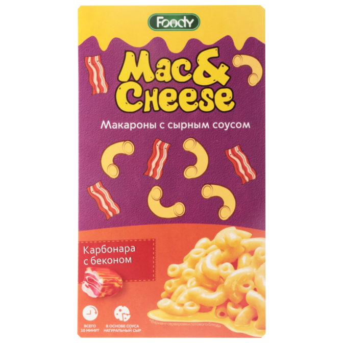 Макароны Foody Mac&Cheese с вложением соуса Сырный Карбонара с беконом, 143 г