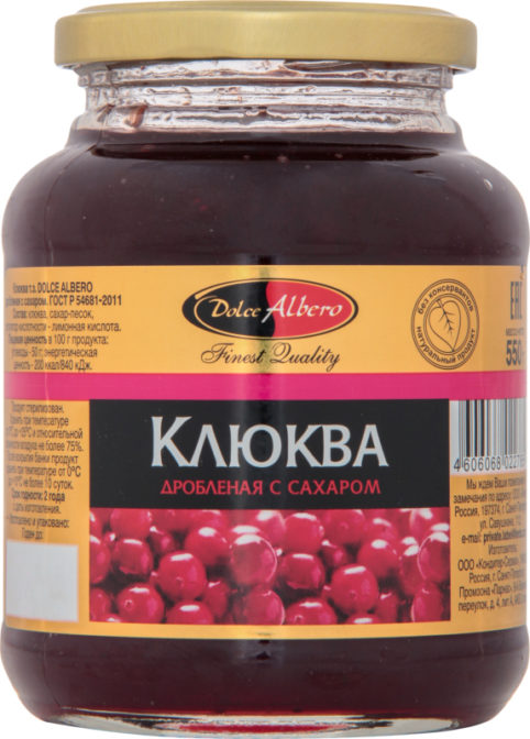 Дробленые ягоды Dolce Albero Клюква с сахаром, 550 г