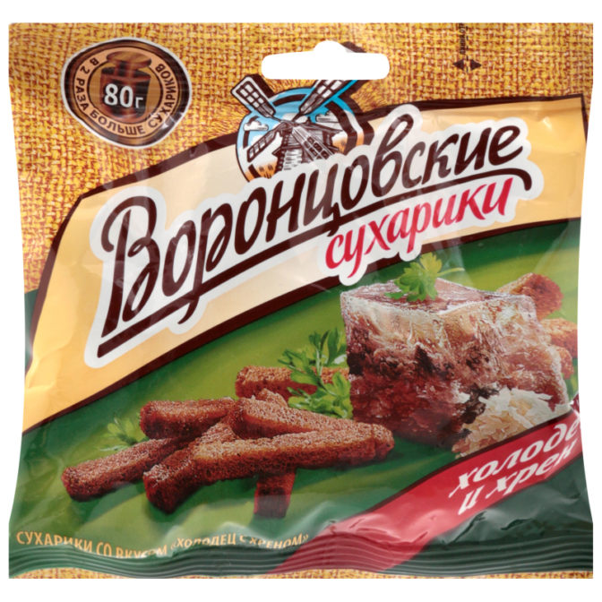Сухарики ржано-пшеничные со вкусом холодец с хреном Воронцовские м/у 80г
