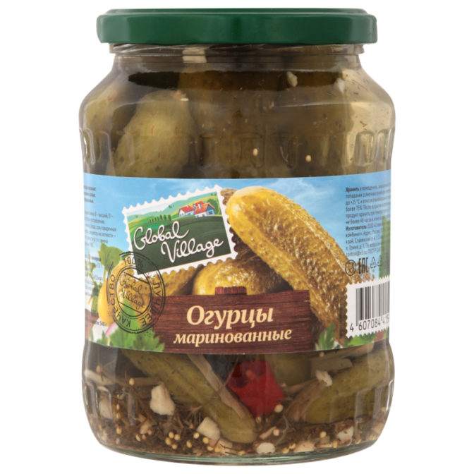 Огурцы Global Village маринованные целые, 680 г