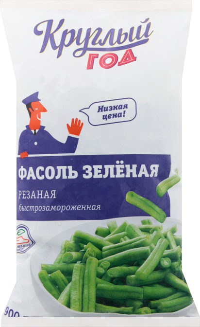 Фасоль замороженная Круглый год Аппетитно зеленая стручковая резаная, 900 г