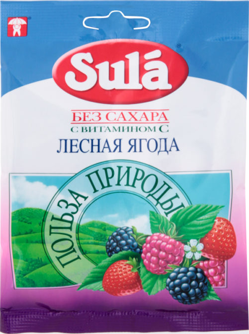 Карамель Sula Лесная ягода леденцовая без сахара со вкусами малины-клубники-ежевики, 60 г