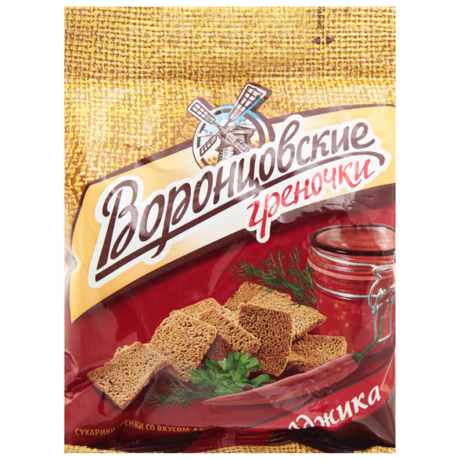 Сухарики-гренки ржано-пшеничные со вкусом аджики Воронцовские м/у 60г