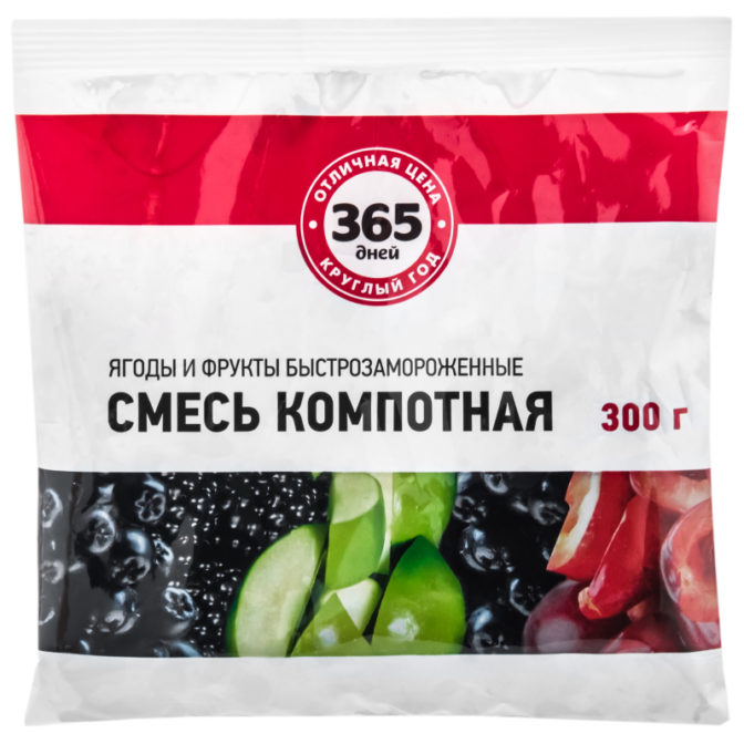 Смесь компотная 365 дней Ягоды и фрукты замороженная, 300 г