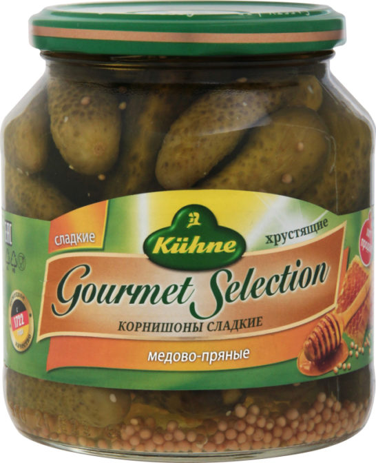 Корнишоны Kuhne сладкие медово-пряные, 530 г