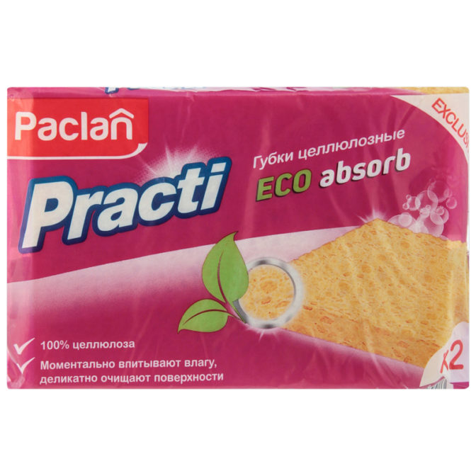 Губка для посуды Paclan Practi Eco Absorb целлюлозная 2шт, упак
