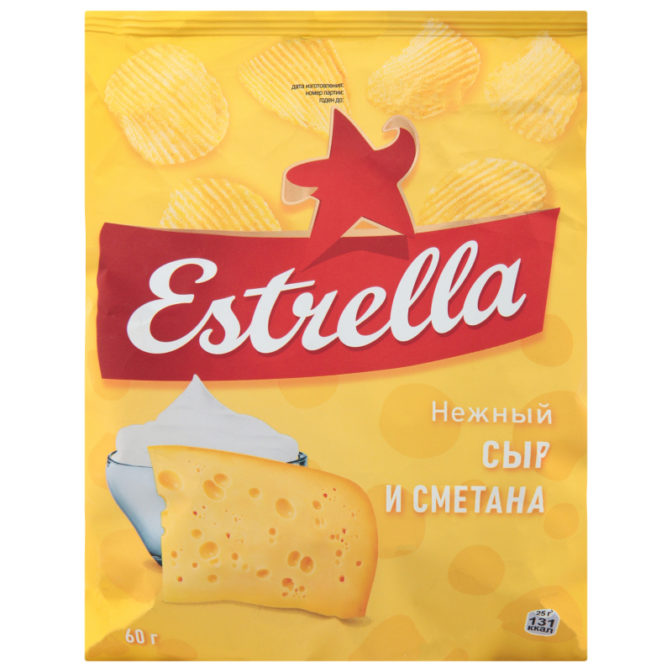 Чипсы картофельные Estrella рифленые со вкусом сметаны и сыра, 60 г
