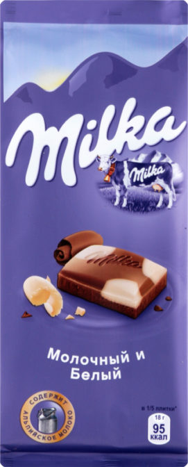 Шоколад Milka Молочный с белым шоколадом, 90 г