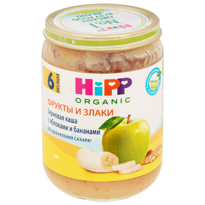 Каша для детей Hipp Organic Фрукты и злаки зерновая с яблоками и бананами от 6 месяцев, 190 г