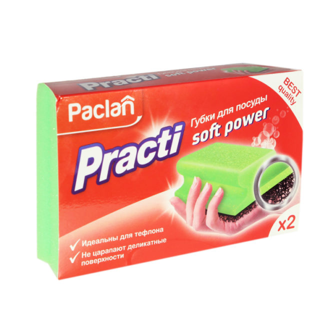 Губки Paclan Practi Soft Pow для посуды 2шт, упак