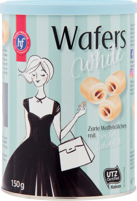 Вафельные роллы Hans Freitag Wafers White в белом шоколаде, 150 г