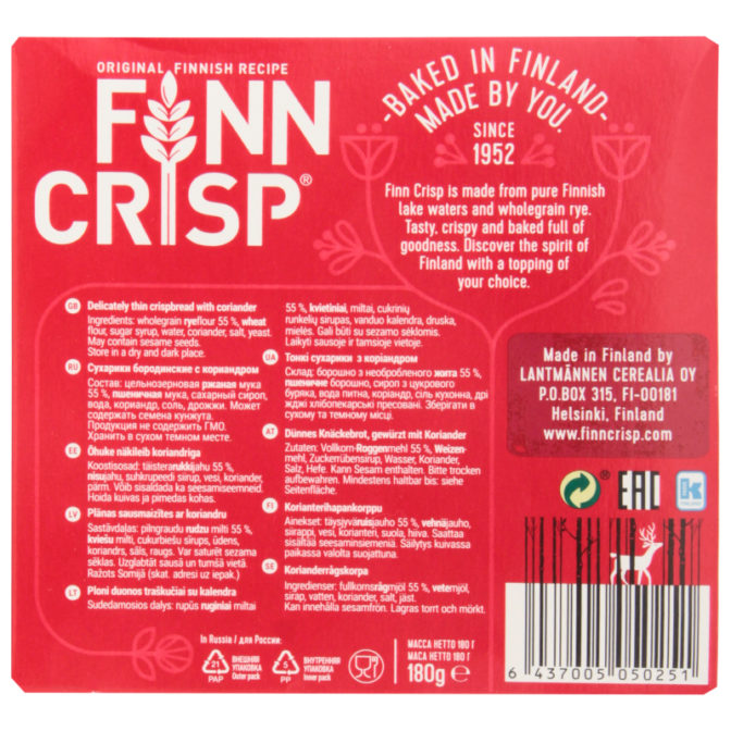 Сухарики ржаные с кориандром Finn Crisp к/у 175г