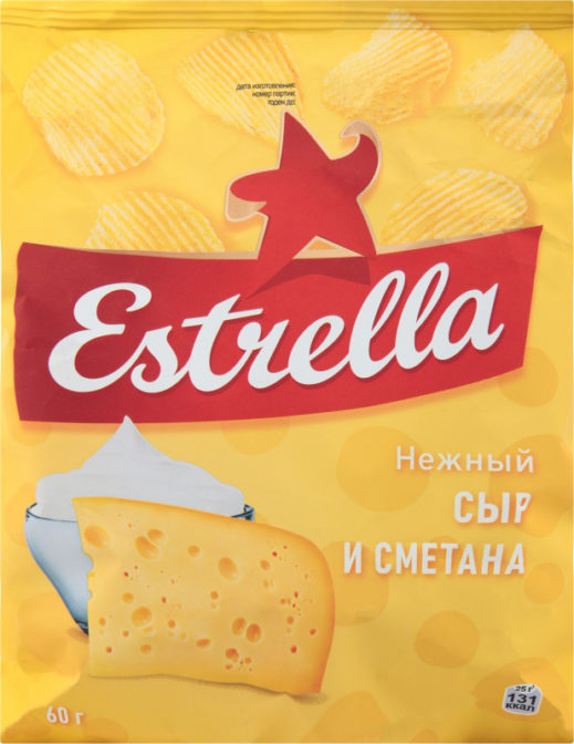 Чипсы картофельные Estrella рифленые со вкусом сметаны и сыра, 60 г