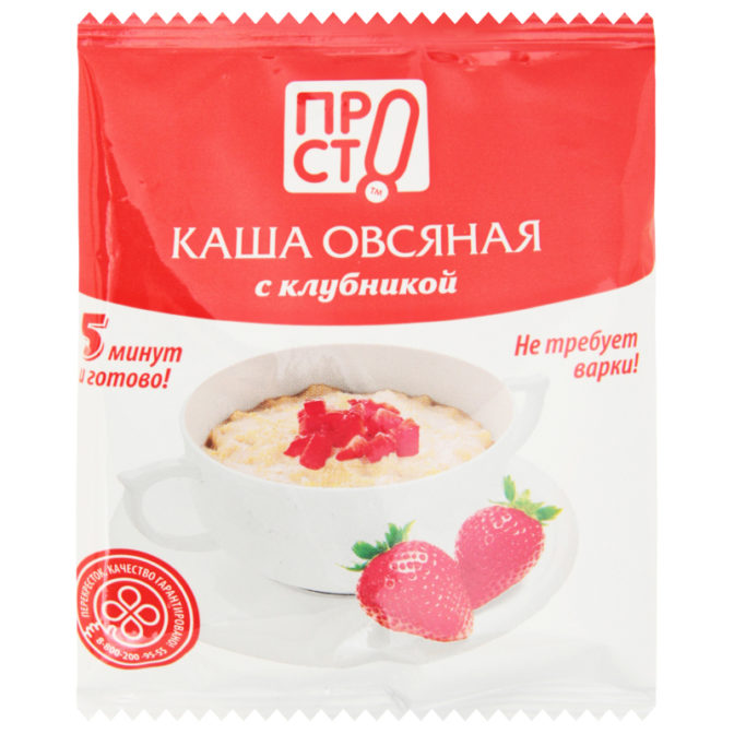 Каша овсяная Просто с клубникой быстрого приготовления, 35 г