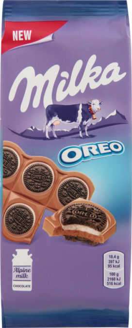 Шоколад Milka молочный с круглым печеньем Орео с начинкой со вкусом ванили, 92 г