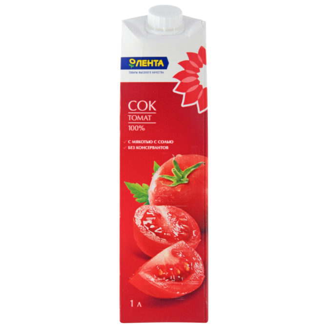 Сок Лента Томат 100% с мякотью с солью, 1 л