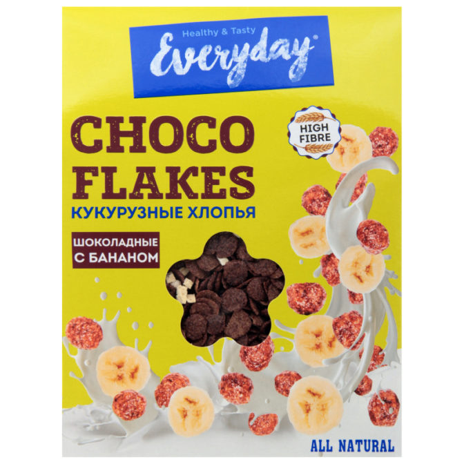 Готовый завтрак Everyday Choco Flakes хлопья кукурузные шоколадные с бананом, 200 г