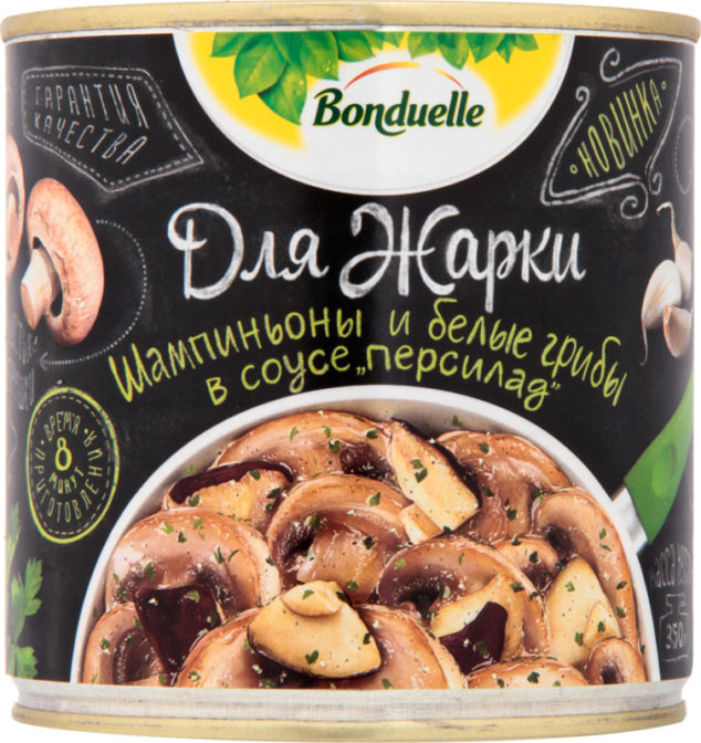 Грибы консервированные Bonduelle для жарки шампиньоны и белые в соусе персилад, 350 г