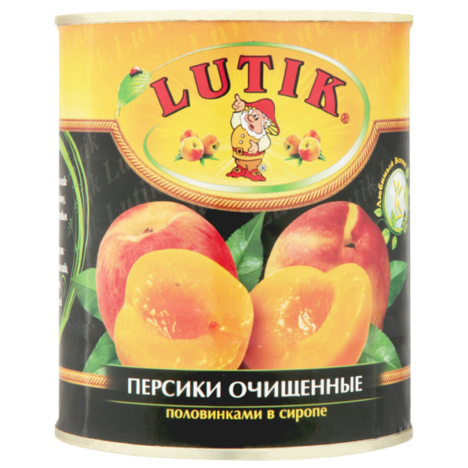 Консервы фруктовые Lutik Персики очищенные половинками в сиропе, 850 мл