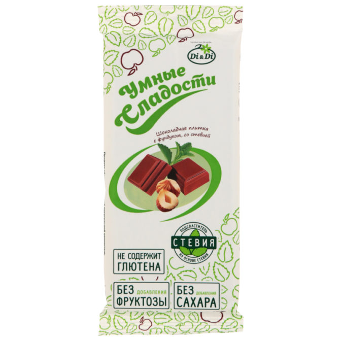 Плитка кондитерская Di&Di Умные сладости с фундуком и стевией, 90 г