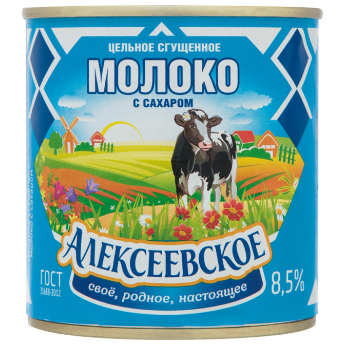 Молоко сгущенное 8.5% цельное с сахаром Алексеевское ж/б 380г
