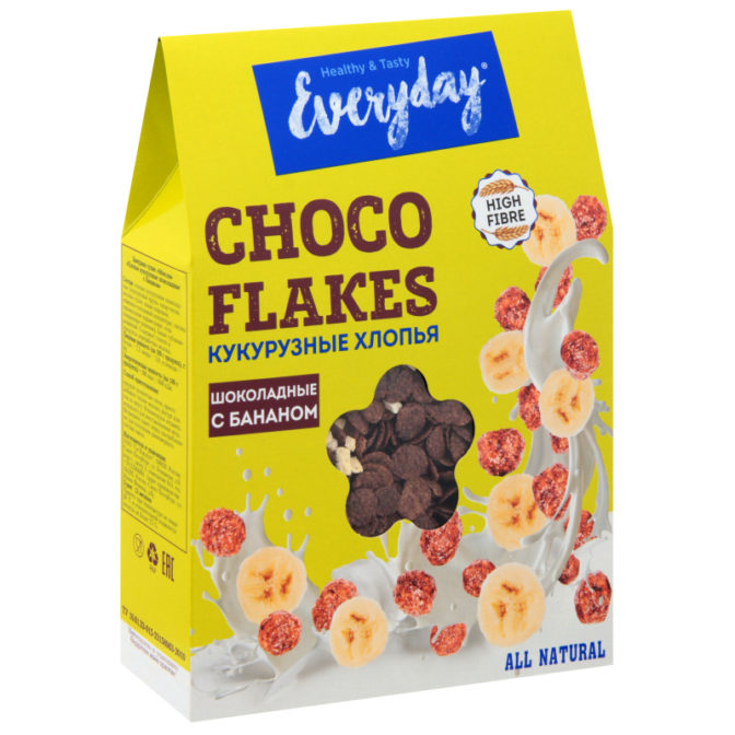 Готовый завтрак Everyday Choco Flakes хлопья кукурузные шоколадные с бананом, 200 г