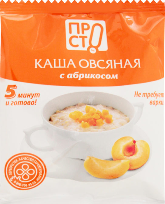 Каша овсяная Просто с абрикосом быстрого приготовления, 35 г