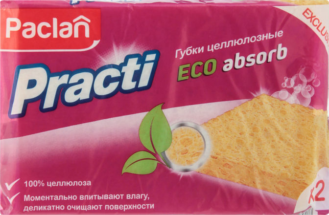 Губка для посуды Paclan Practi Eco Absorb целлюлозная 2шт, упак