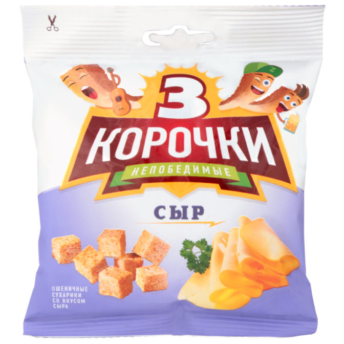 Сухарики 3 корочки пшеничные со вкусом сыра, 40 г