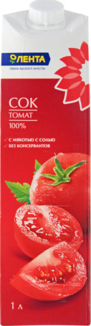 Сок Лента Томат 100% с мякотью с солью, 1 л